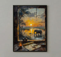 Impasto Safari Window Wall Art - Elephant Print