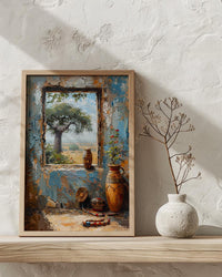 Impasto African Baobab Window Art Print - Tribal Art Poster