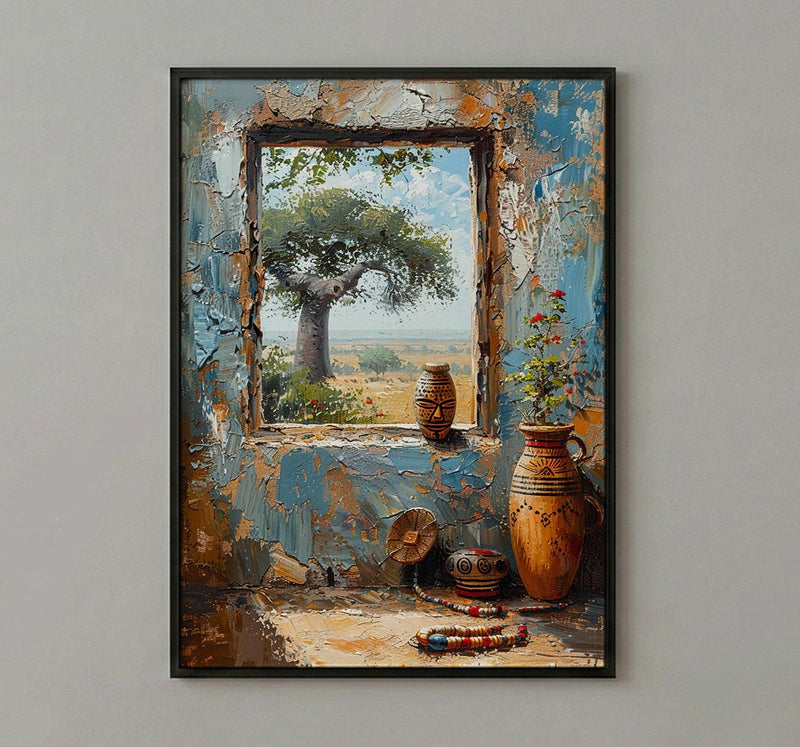 Impasto African Baobab Window Art Print - Tribal Art Poster