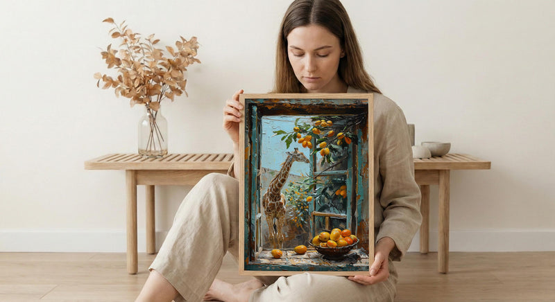 Textured Kenya Giraffe Window - Safari Art Print