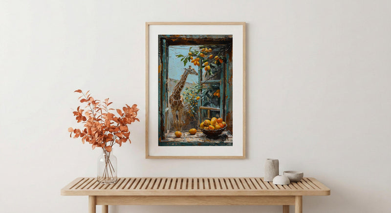 Textured Kenya Giraffe Window - Safari Art Print