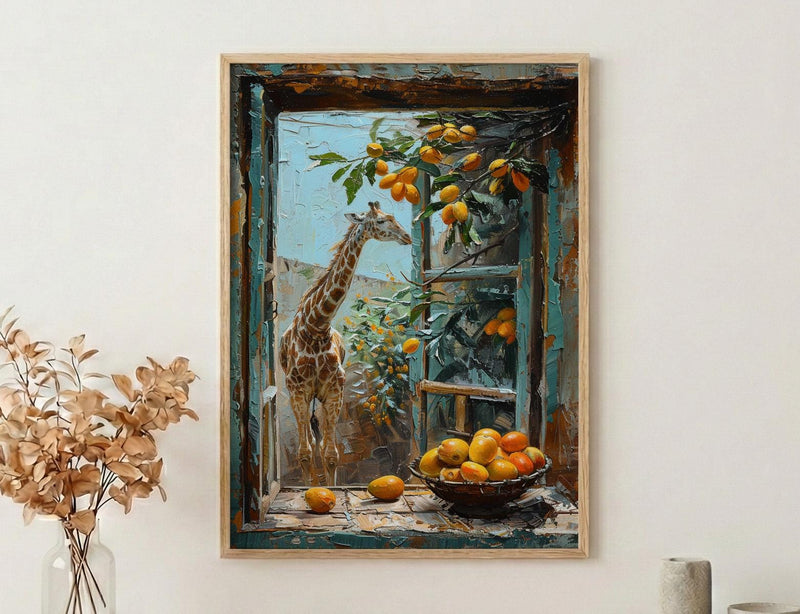 Textured Kenya Giraffe Window - Safari Art Print