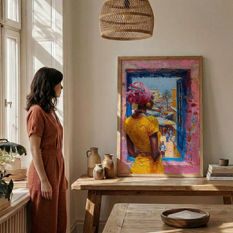 Impasto Ghana Market Window - Colorful Art Print