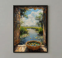 Textured Botswana River Window Wall Art - Hippo Art Print