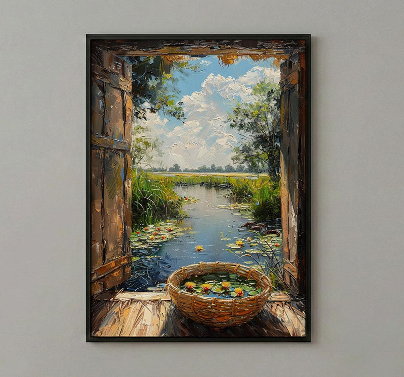 Textured Botswana River Window Wall Art - Hippo Art Print