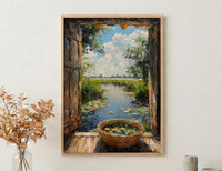 Textured Botswana River Window Wall Art - Hippo Art Print