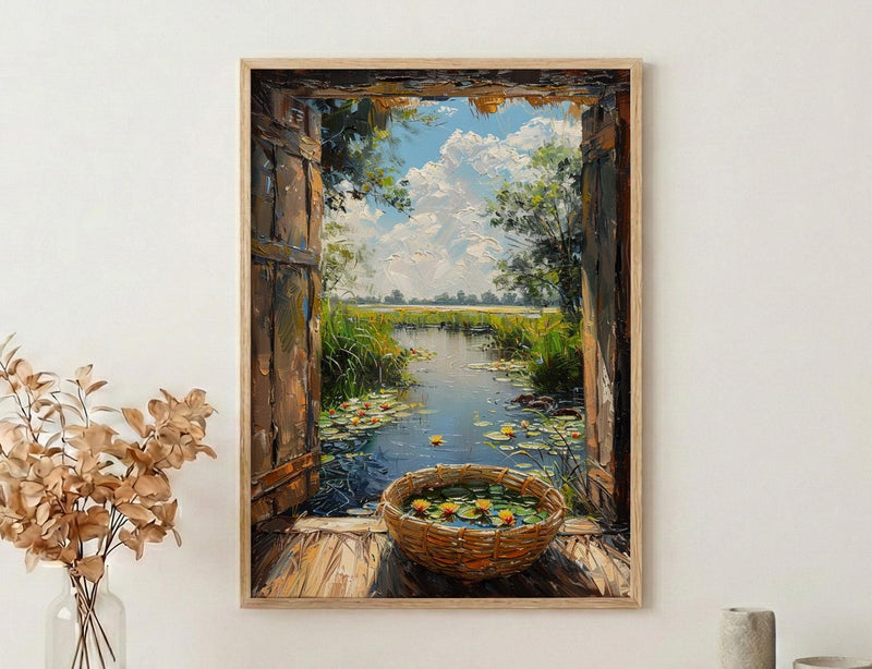 Textured Botswana River Window Wall Art - Hippo Art Print