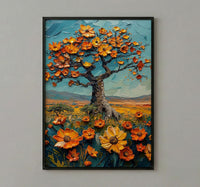 Baobab Tree African Savanna Art Print, Spring Nature Decor - Textured Impasto Oil Painting