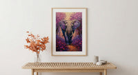 Elephant Jacaranda Tree Wall Art, Purple Floral African Decor - Textured Impasto Oil Painting