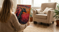 Giraffe Pastel Sunset Poster, Safari Nursery Wall Decor Print - Textured Impasto Oil Painting