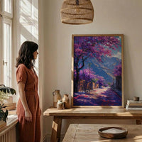Pretoria Jacaranda Tree Art Print, Purple Spring Decor - Textured Impasto Oil Painting
