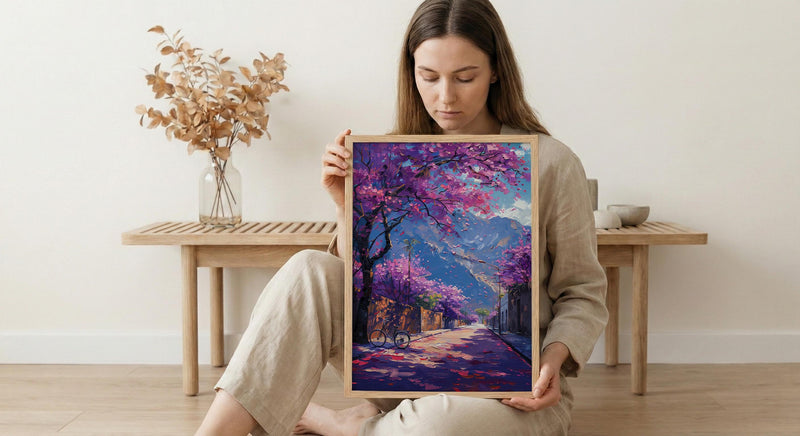 Pretoria Jacaranda Tree Art Print, Purple Spring Decor - Textured Impasto Oil Painting