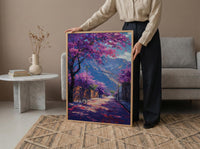 Pretoria Jacaranda Tree Art Print, Purple Spring Decor - Textured Impasto Oil Painting