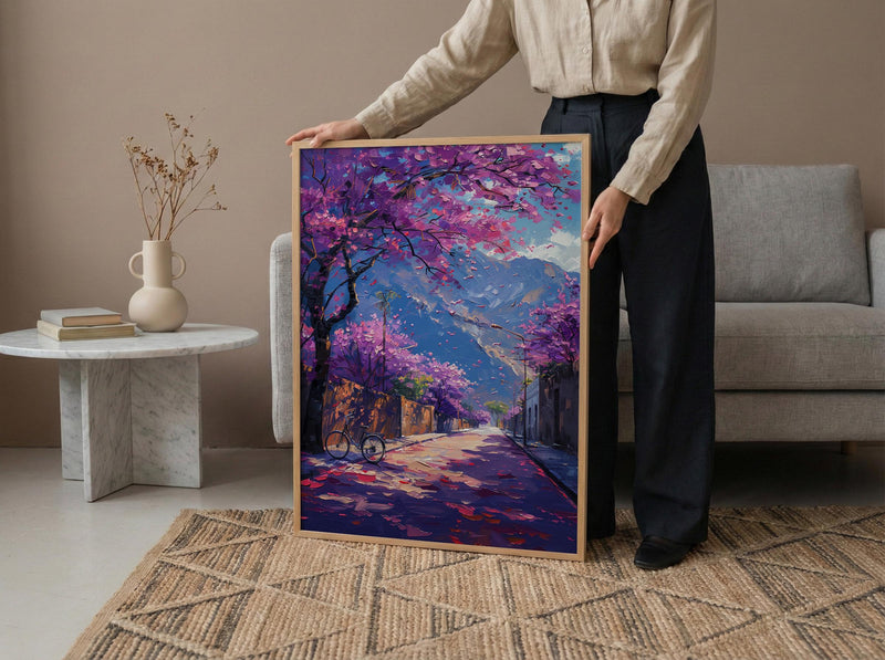 Pretoria Jacaranda Tree Art Print, Purple Spring Decor - Textured Impasto Oil Painting