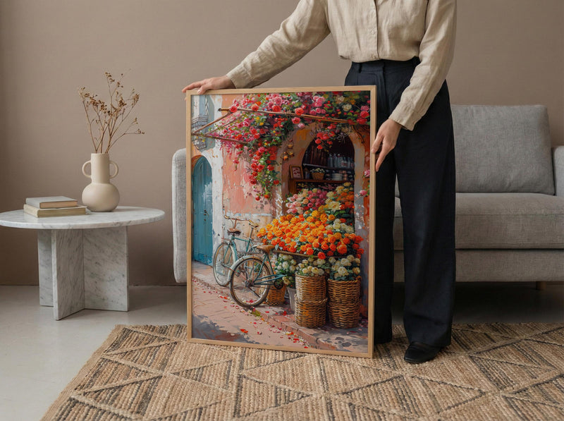 Marrakech Terracotta Art Print, Orange Blossom Market Decor - Textured Impasto Oil Painting