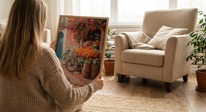Marrakech Terracotta Art Print, Orange Blossom Market Decor - Textured Impasto Oil Painting