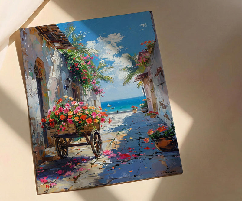 Zanzibar Tropical Wall Art, Red Hibiscus Nature Poster - Textured Impasto Oil Painting