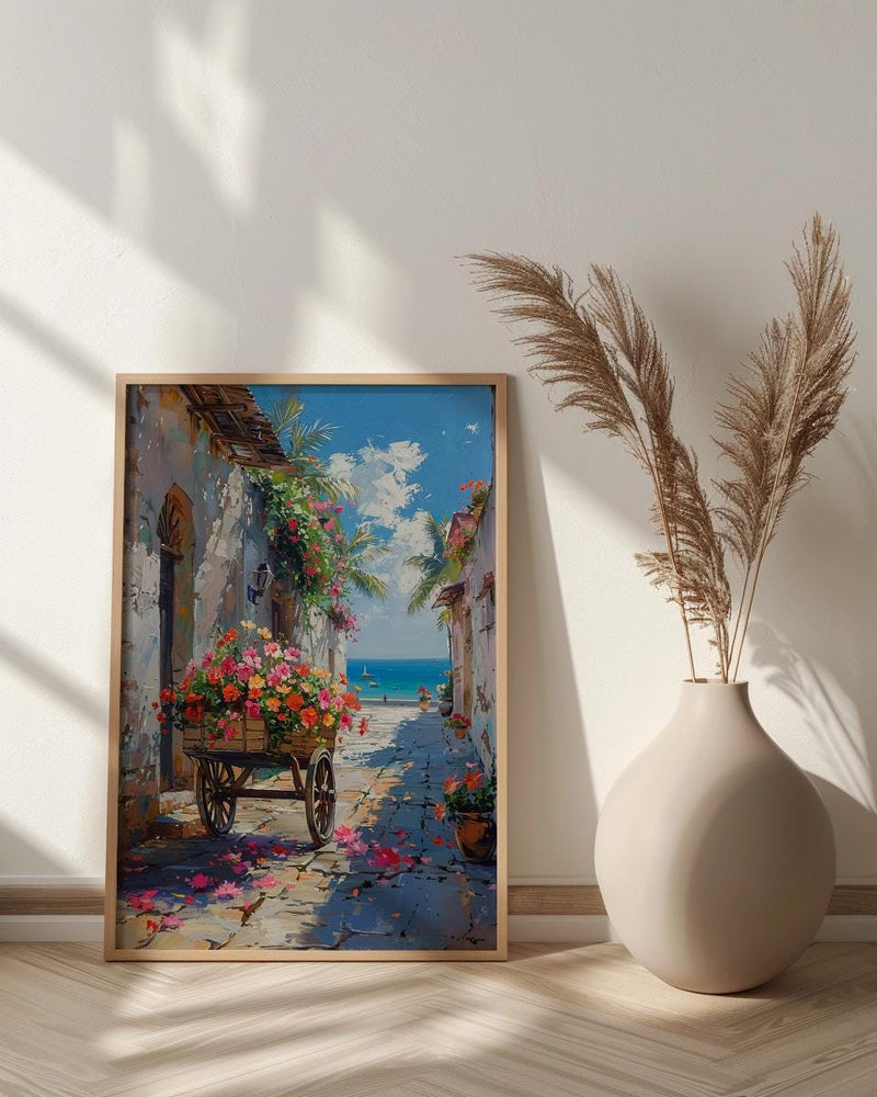 Zanzibar Tropical Wall Art, Red Hibiscus Nature Poster - Textured Impasto Oil Painting