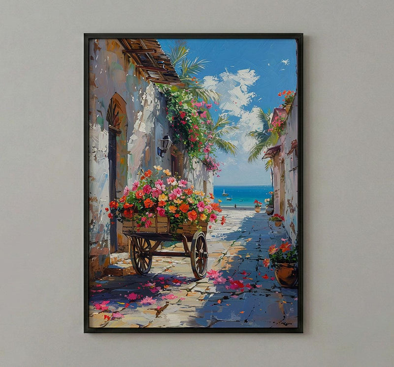 Zanzibar Tropical Wall Art, Red Hibiscus Nature Poster - Textured Impasto Oil Painting