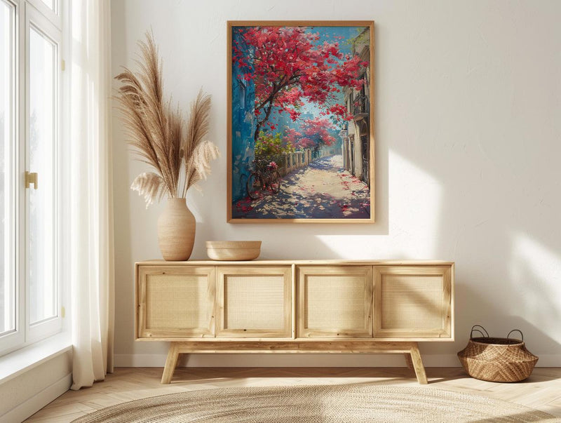 Cairo Flamboyant Tree Poster, Egypt Floral Street Art - Textured Impasto Oil Painting