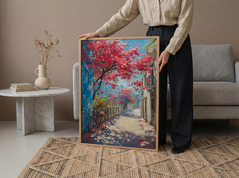 Cairo Flamboyant Tree Poster, Egypt Floral Street Art - Textured Impasto Oil Painting