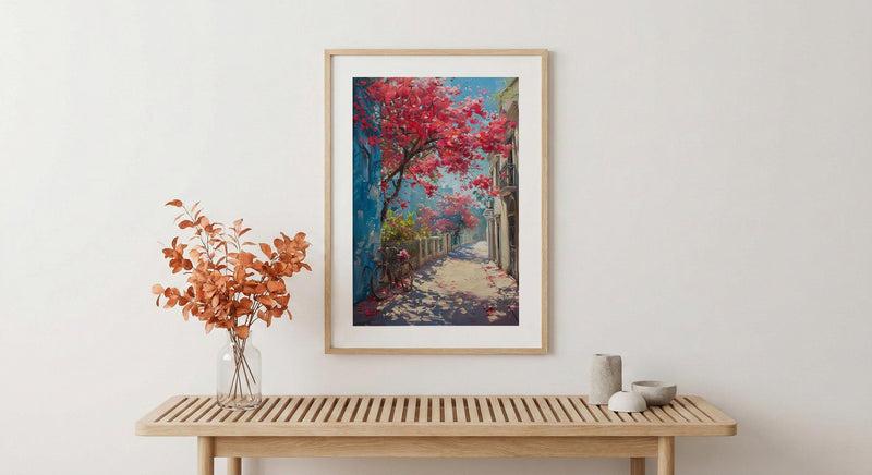 Cairo Flamboyant Tree Poster, Egypt Floral Street Art - Textured Impasto Oil Painting