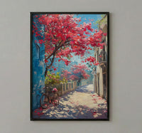 Cairo Flamboyant Tree Poster, Egypt Floral Street Art - Textured Impasto Oil Painting