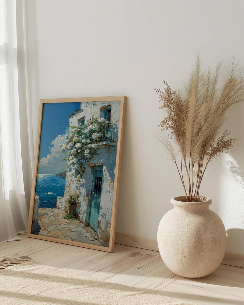Algiers Casbah Wall Decor, White Jasmine Floral Print - Textured Impasto Oil Painting