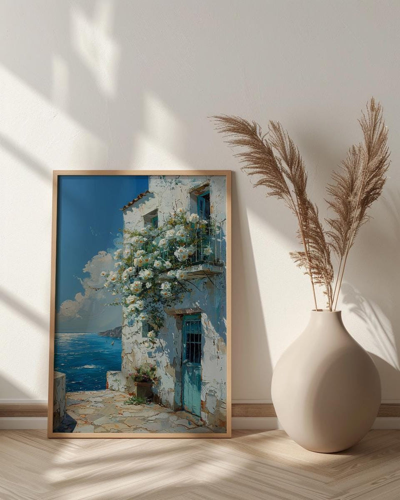 Algiers Casbah Wall Decor, White Jasmine Floral Print - Textured Impasto Oil Painting