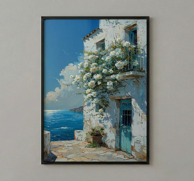 Algiers Casbah Wall Decor, White Jasmine Floral Print - Textured Impasto Oil Painting