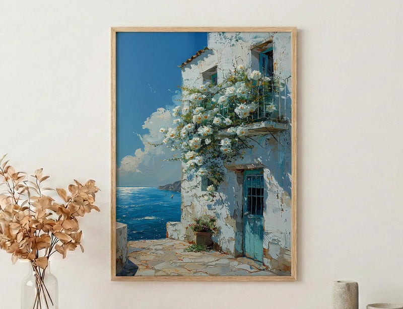 Algiers Casbah Wall Decor, White Jasmine Floral Print - Textured Impasto Oil Painting