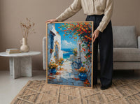 Essaouira Coastal Art Print, Moroccan Yellow Flower Decor - Textured Impasto Oil Painting