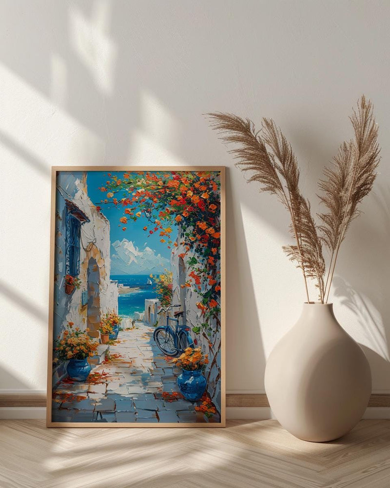Essaouira Coastal Art Print, Moroccan Yellow Flower Decor - Textured Impasto Oil Painting