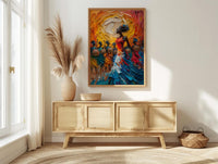 Zulu Dance Wall Decor, Serengeti Village Print - Thick Oil Painting Style