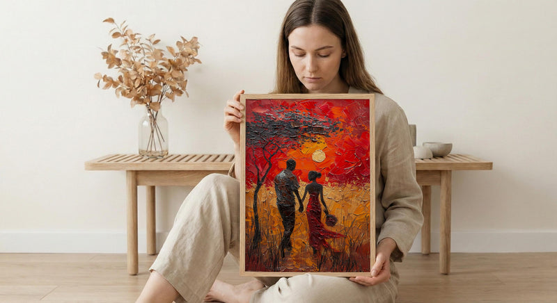 Serengeti Sunset Wall Decor, Safari Honeymoon - Thick Oil Painting Style