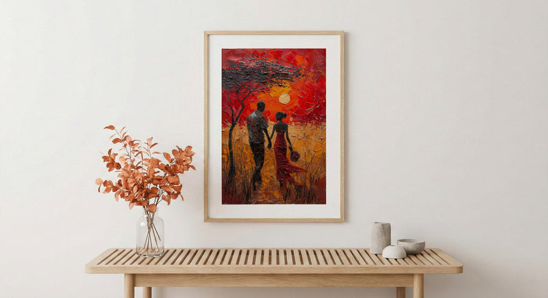 Serengeti Sunset Wall Decor, Safari Honeymoon - Thick Oil Painting Style