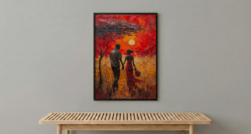 Serengeti Sunset Wall Decor, Safari Honeymoon - Thick Oil Painting Style