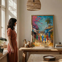 African Village Art, Traditional Wedding Print - Thick Oil Painting Style