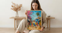 African Village Art, Traditional Wedding Print - Thick Oil Painting Style