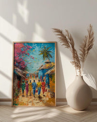 African Village Art, Traditional Wedding Print - Thick Oil Painting Style