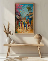 African Village Art, Traditional Wedding Print - Thick Oil Painting Style