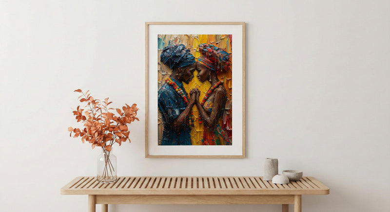 African Bride and Groom, Black Love Wall Art - Anniversary Gift