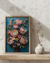 African Bridal Bouquet Poster, Protea Flower - Thick Oil Painting Style