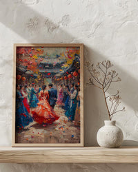 Korean Wedding Celebration Art, Hanok Village Decor - Anniversary Gift