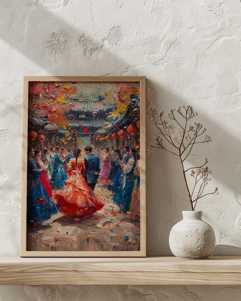 Korean Wedding Celebration Art, Hanok Village Decor - Anniversary Gift