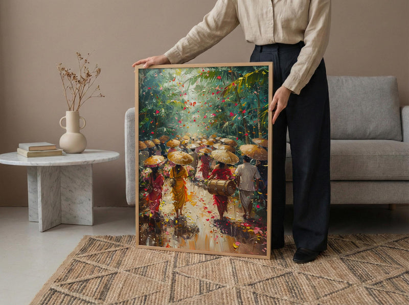Thai Wedding Procession Art, Tropical Garden Decor - Newlywed Gift