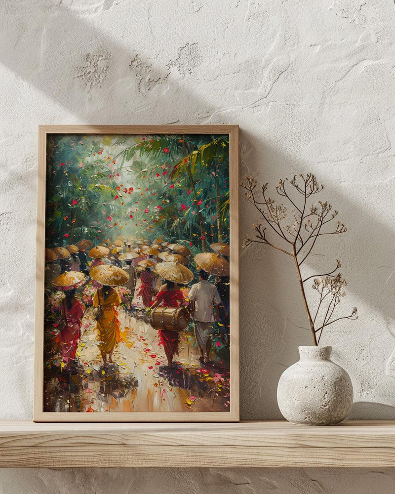 Thai Wedding Procession Art, Tropical Garden Decor - Newlywed Gift