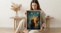 Vietnam Boat Procession Art, Romantic River Decor - Thick Oil Painting Style