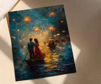 Vietnam Boat Procession Art, Romantic River Decor - Thick Oil Painting Style