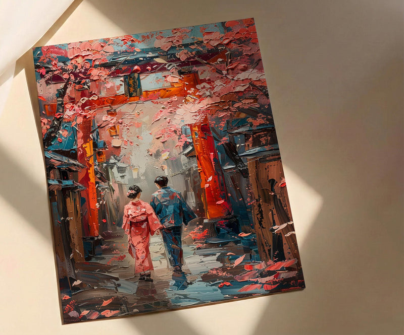 Japanese Torii Gate Poster, Cherry Blossom Art Print - Anniversary Gift